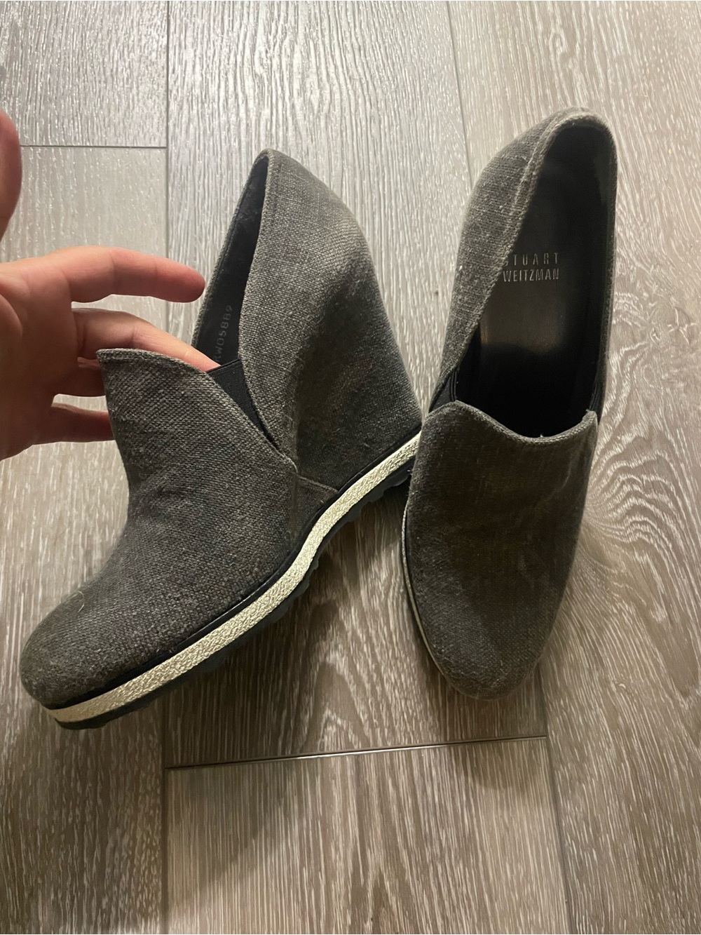 Stuart Weitzman Charcoal Slip-On Wedge Mules